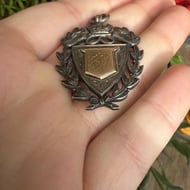 Antique Sterling Silver Rose Gold Watch Chain Fob Medal 1921 Shield - 4