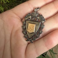 Antique Sterling Silver Rose Gold Watch Chain Fob Medal 1921 Shield - 5