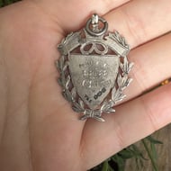 Antique Sterling Silver Rose Gold Watch Chain Fob Medal 1921 Shield - 6