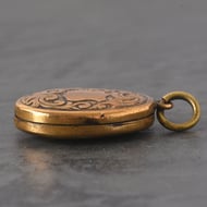 Antique Victorian Gilt Brass Locket Engraved Scrollwork Photo Pendant Oval - 5