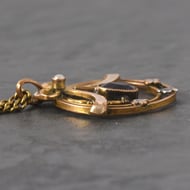 Antique Edwardian Gold Tone Amethyst Pearl Lavalier Pendant Necklace Bow - 4