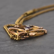 Antique Edwardian Gold Tone Amethyst Pearl Lavalier Pendant Necklace Bow - 7