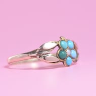 Antique Victorian 9ct Gold Turquoise Pearl Forget Me Not Ring 1877 Hallmarked - 5