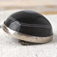 Antique Silver Banded Agate Brooch Victorian Bullseye Black White Cabochon - 4