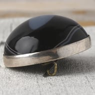 Antique Silver Banded Agate Brooch Victorian Bullseye Black White Cabochon - 6