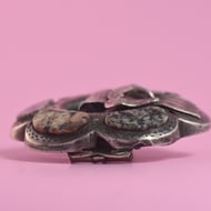 Antique Scottish Silver Granite Buckle Thistle Brooch Victorian Pebble Highland - 10