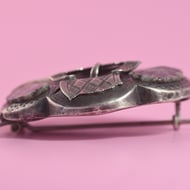 Antique Scottish Silver Granite Buckle Thistle Brooch Victorian Pebble Highland - 4
