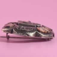 Antique Scottish Silver Granite Buckle Thistle Brooch Victorian Pebble Highland - 9
