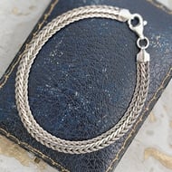 Vintage Italian Sterling Silver 925 Woven Braided Bracelet Wheat Plaited Chain