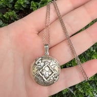 Vintage Sterling Silver Swallow Locket St Francis Double Photo Necklace - 2
