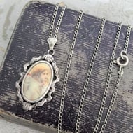 Antique Silver Madonna and Child Miniature Painting Necklace Pendant