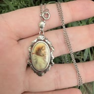 Antique Silver Madonna and Child Miniature Painting Necklace Pendant  - 2