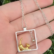 925 Sterling Silver Cute 3D Cat Playing in Box Pendant & Chain Necklace - 2