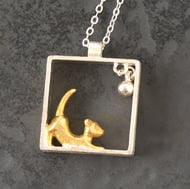 925 Sterling Silver Cute 3D Cat Playing in Box Pendant & Chain Necklace - 3