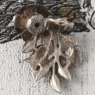 Vintage Silver Rose Floral Clip On Earrings Bouquet Statement Dimensional Pair - 5