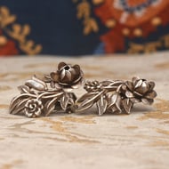 Vintage Silver Rose Floral Clip On Earrings Bouquet Statement Dimensional Pair - 6