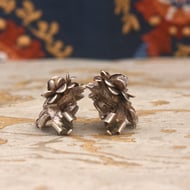 Vintage Silver Rose Floral Clip On Earrings Bouquet Statement Dimensional Pair - 7