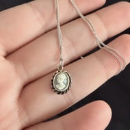 Vintage Silver Cameo Pendant Necklace Blue Wedgwood Lady Rope Twist Oval Chain - 2