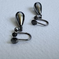 Vintage Silver Teardrop Drop Earrings Screw Back Polished Puffy Dangle Pair - 7