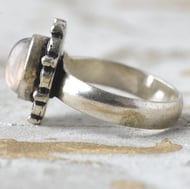 Silver Ornate Rose Quartz Oval Cabochon Ring - 6