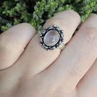 Silver Ornate Rose Quartz Oval Cabochon Ring