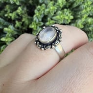 Silver Ornate Rose Quartz Oval Cabochon Ring - 2