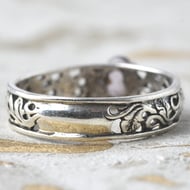 Vintage Sterling Silver Amethyst Ring Ivy Leaf Openwork Band Boho Gothic 925 - 5