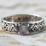 Vintage Sterling Silver Amethyst Ring Ivy Leaf Openwork Band Boho Gothic 925