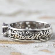 Vintage Sterling Silver Amethyst Ring Ivy Leaf Openwork Band Boho Gothic 925 - 4