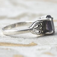 Sterling Silver Amethyst & Marcasite Art Deco Ring - 5