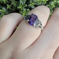Sterling Silver Amethyst & Marcasite Art Deco Ring - 2