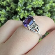 Sterling Silver Amethyst & Marcasite Art Deco Ring - 3