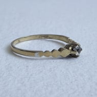 Vintage Silver Solitaire Ring Clear Stone Zigzag Band Gold Plated  - 4