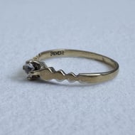 Vintage Silver Solitaire Ring Clear Stone Zigzag Band Gold Plated  - 5