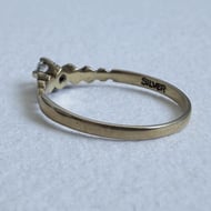 Vintage Silver Solitaire Ring Clear Stone Zigzag Band Gold Plated  - 6