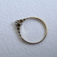 Vintage Silver Solitaire Ring Clear Stone Zigzag Band Gold Plated  - 7
