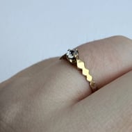 Vintage Silver Solitaire Ring Clear Stone Zigzag Band Gold Plated  - 3