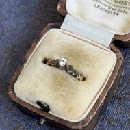Vintage Silver Solitaire Ring Clear Stone Zigzag Band Gold Plated