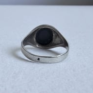 Vintage Silver Signet Ring Plain Oval Onyx Face  - 10