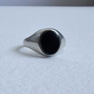 Vintage Silver Signet Ring Plain Oval Onyx Face  - 8