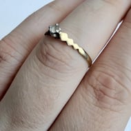 Vintage Silver Ring Clear Stone Zigzag Heart Band Stacking Gold Plated - 3