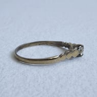 Vintage Silver Ring Clear Stone Zigzag Heart Band Stacking Gold Plated - 5