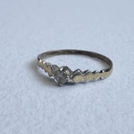 Vintage Silver Ring Clear Stone Zigzag Heart Band Stacking Gold Plated - 6