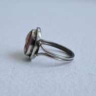 Vintage Silver Cameo Ring Carved Lady Portrait Shell Oval Bezel Ladies - 8