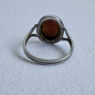 Vintage Silver Cameo Ring Carved Lady Portrait Shell Oval Bezel Ladies - 9