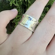 Vintage Sterling Silver Hammered Concave Wide Band Ring Chunky Modernist Saddle - 3