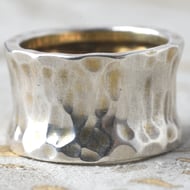 Vintage Sterling Silver Hammered Concave Wide Band Ring Chunky Modernist Saddle