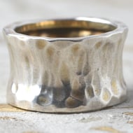 Vintage Sterling Silver Hammered Concave Wide Band Ring Chunky Modernist Saddle - 7