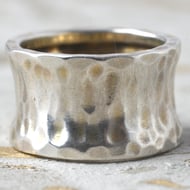 Vintage Sterling Silver Hammered Concave Wide Band Ring Chunky Modernist Saddle - 5