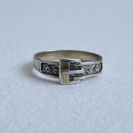 Vintage Silver Buckle Ring Engraved Band Sentimental Love Token Gold Plated - 9